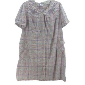Secret Treasures Women Size 2XL Housecoat‎ Pink Plaid Pocket Snaps